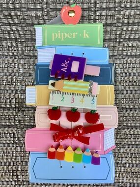 NWT Piper K Back to School Hair Clips Apples Pencils Ruler Colorful Fun